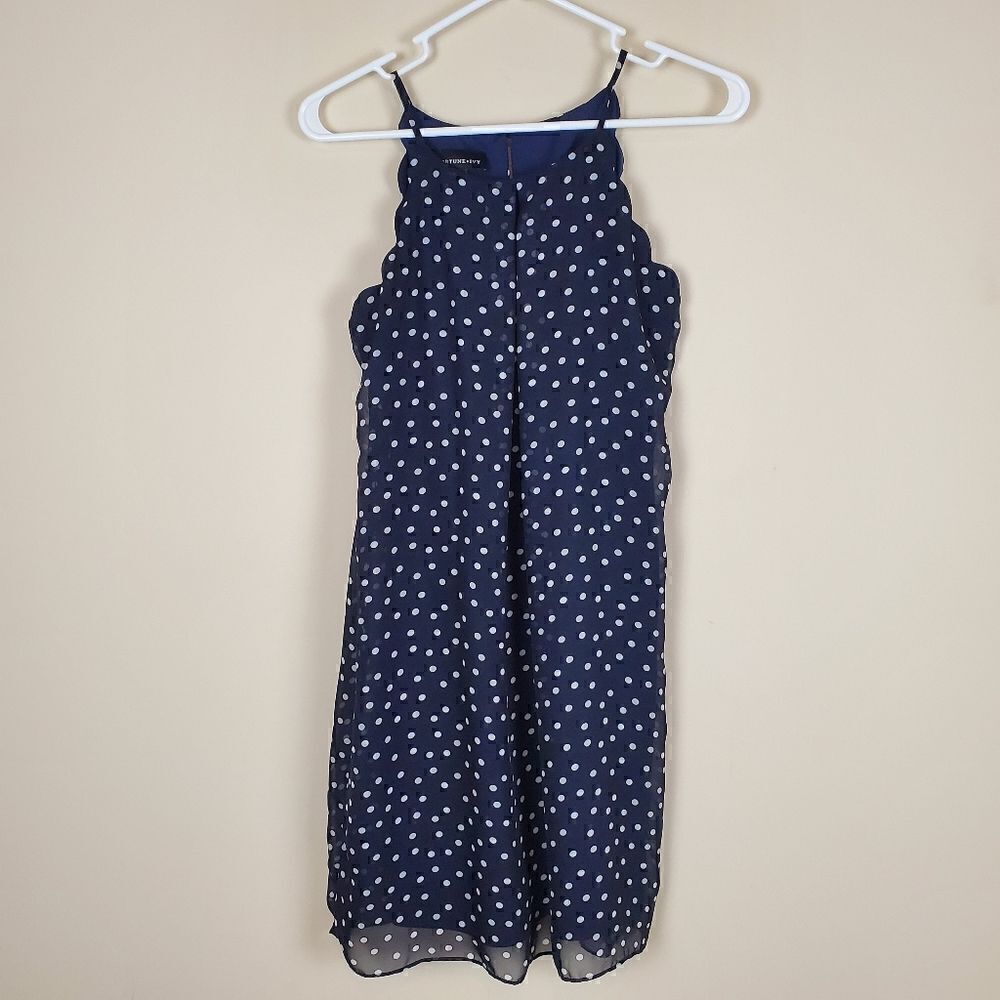 Fortune & Ivy Navy Blue Polka Dot Mini Dress Size Small